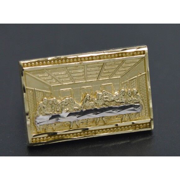 Real 10K Yellow Gold Mens Rectangular Last Supper Diamond Cut Ring 4.1gr